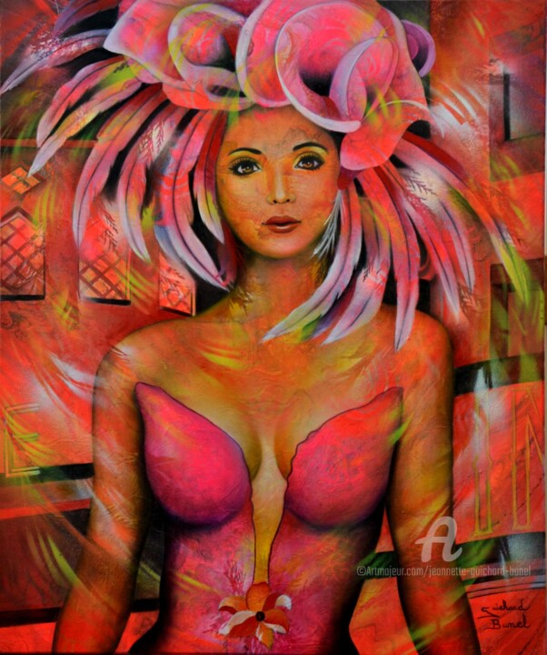 Peinture intitulée "Moulin rouge" par Jeannette Guichard-Bunel, Œuvre d'art originale, Huile Monté sur Châssis en bois