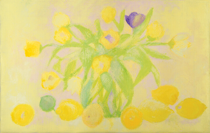 Gelbe Tulpen mit Zitronen / Yellow tulips with lemons 绘画, 13.8x21.7 in