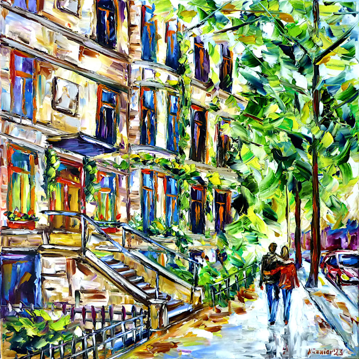 Malerei mit dem Titel "In the streets of M…" von Mirek Kuzniar, Original-Kunstwerk, Öl