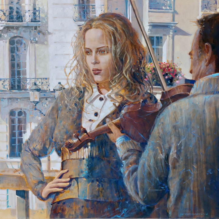 « STREET VIOLINIST» new version 绘画, 35.4x35.4 in