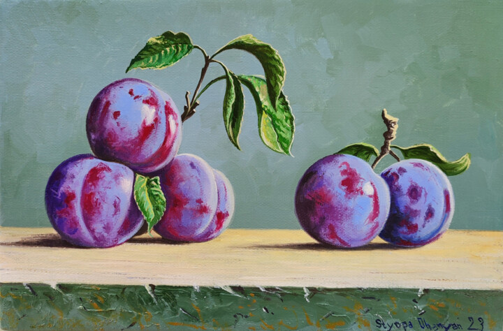Still life - plums (20x30cm, oil painting, ready to hang) 绘画, 7.9x11.8 in