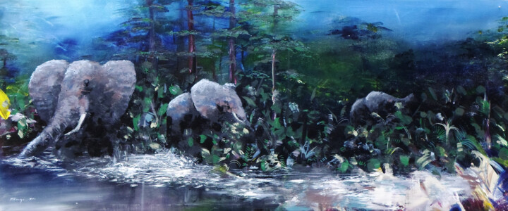 African Elephants 绘画, 19.7x47.2 in