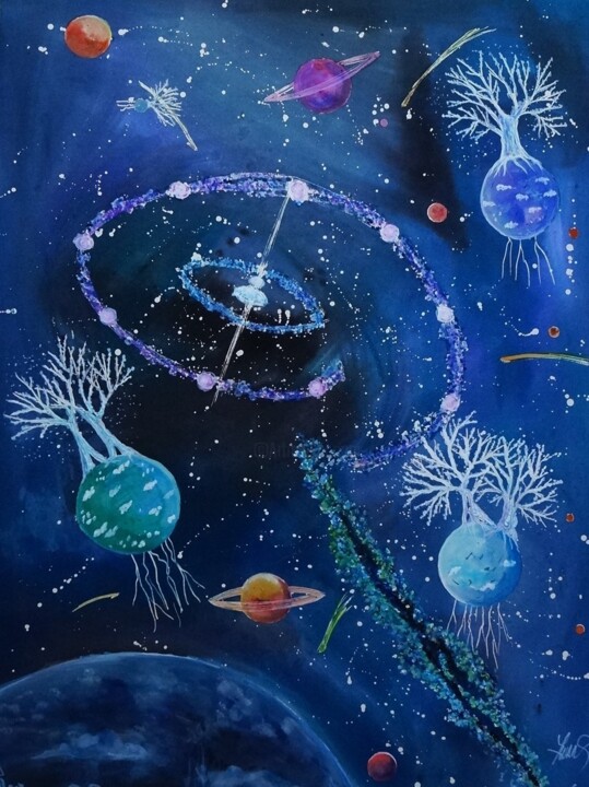 Il neige dans le cosmos 绘画, 25.6x19.7 in