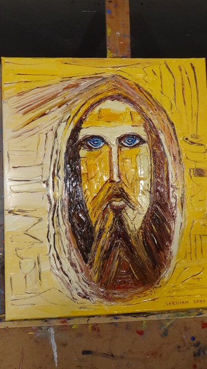 Malerei mit dem Titel "christ jaune n.3" von Frederic Servian, Original-Kunstwerk, Öl