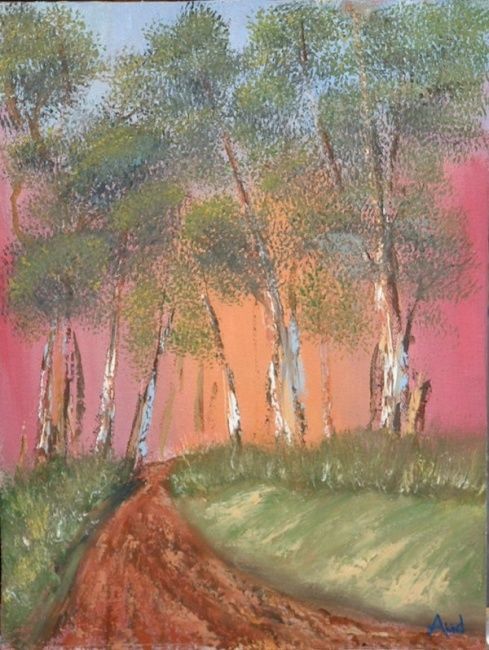 Painting titled "Sunset Road" by Aud, Original Artwork