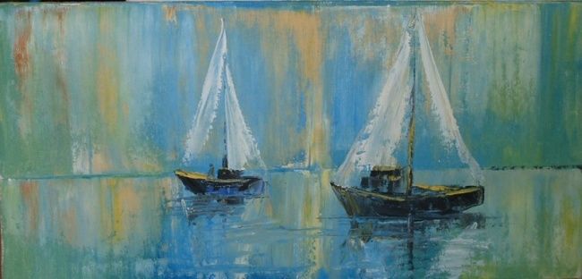 Painting titled "Boats upon water" by Aud, Original Artwork
