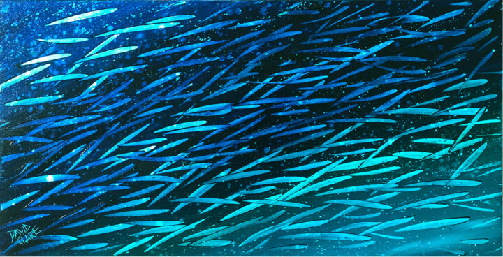 Malerei mit dem Titel "Fleeting Fish" von David Clare, Original-Kunstwerk, Öl Auf Keilrahmen aus Holz montiert