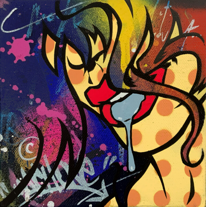 Painting titled "Crave" by Mach-One, Original Artwork, Spray paint Mounted on Wood Stretcher frame