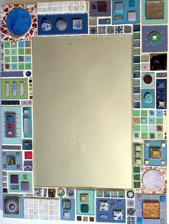 miroir rectangulaire mosaïque céramique "planète bleue" 设计, 25.6x19.7 in