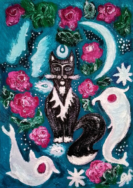 Magical dreams of the cat Bayun Pittura, 13,8x9,8 in