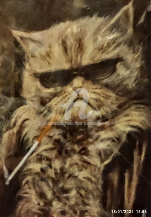 Pintura intitulada "Le chat mafioso" por Véronique Emmanuelle Bernard, Obras de arte originais, Acrílico