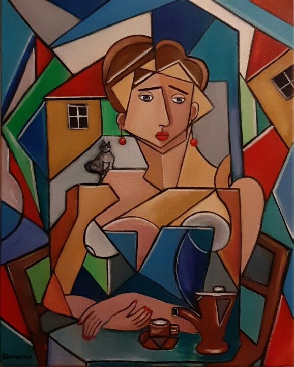 Mulher com um café 绘画, 19.7x15.8 in