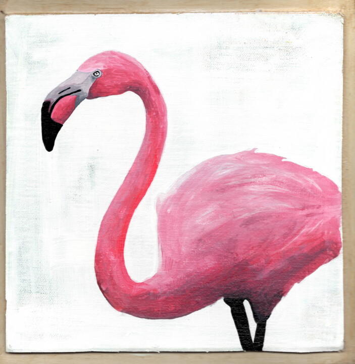 397. Pink Flamingo: Graceful Beauty in Pastel Hues 绘画, 7.9x7.9 in