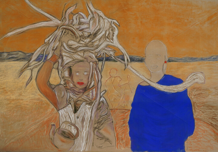 Drawing titled "Au confin du Sahara" by Roger Ernest Jankow, Original Artwork, Pastel