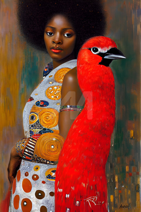 Girl with red emu. 绘画, 47.2x35.4 in