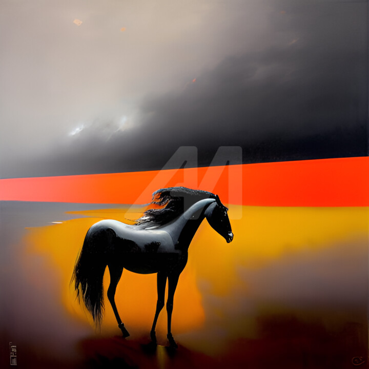 Stalion on the beach 绘画, 47.2x47.2 in