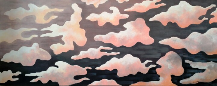Peinture intitulée "La course des nuages" par Jocelyne Deschamps-Kus, Œuvre d'art originale, Acrylique