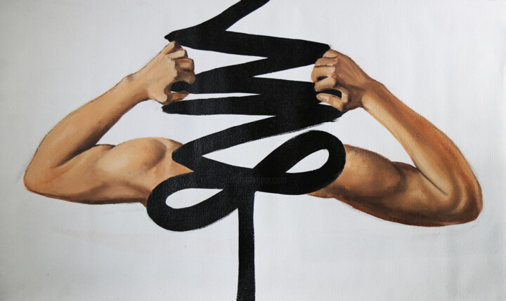"Gap"- minimalism, black line, oil painting 绘画, 22.4x35.4 in