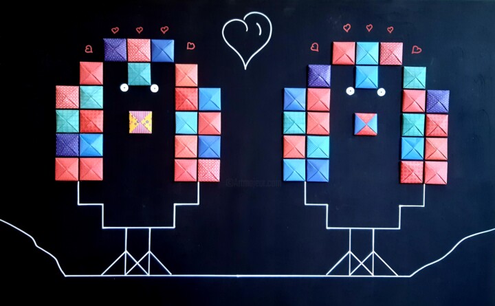 Collages intitulée "Inséparables" par Angelique Mouton, Œuvre d'art originale, Collages