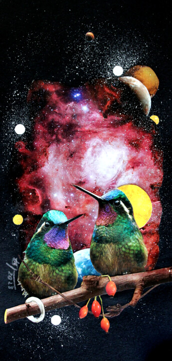 Conversation nocturne - Collage artistique 拼贴, 8.3x4.1 in