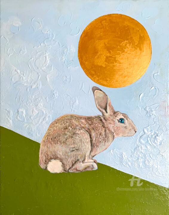 Hand-Painted Bunny Art – Springtime Wall Décor 绘画, 19.7x15.8 in