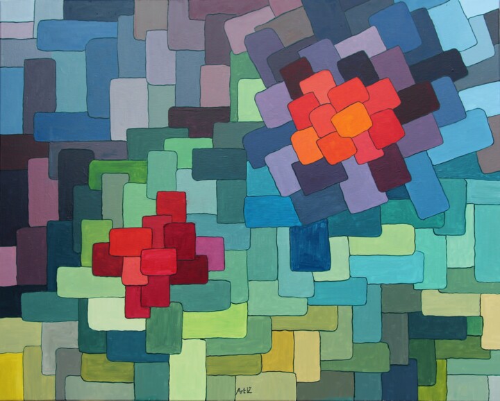 Painting titled "Sobivanje" by Ernest Artič, Original Artwork, Oil