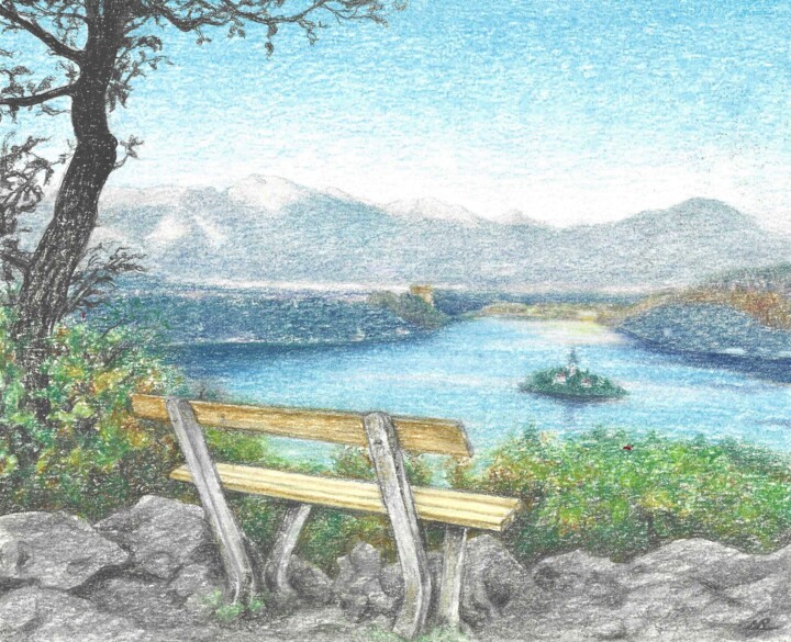 LAKE BLED Drawing, 7.9x9.5 in