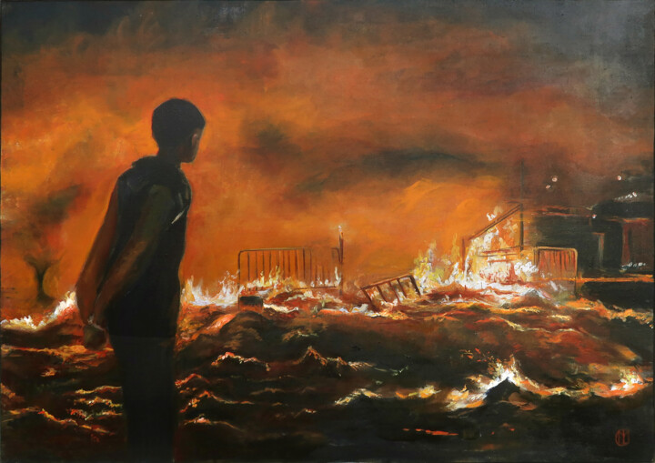Peinture intitulée "L'Exode II, Terre b…" par Marie-Luce Colatrella, Œuvre d'art originale, Acrylique Monté sur Châssis en b…