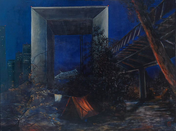 Peinture intitulée "L'exode III Confiné…" par Marie-Luce Colatrella, Œuvre d'art originale, Acrylique Monté sur Châssis en b…
