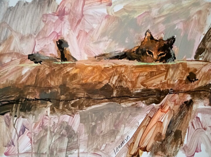 Tiger cat#1 绘画, 11.8x15.8 in