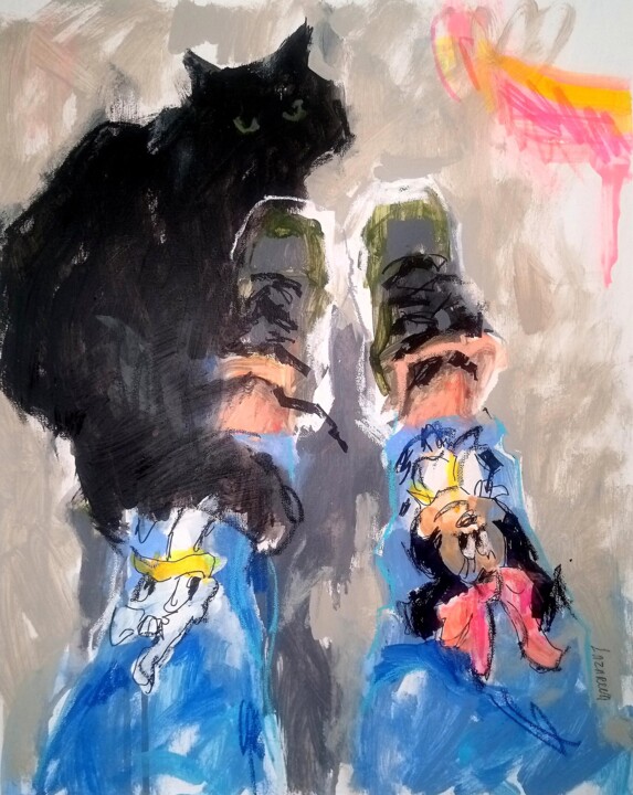 Black Cat & Minnie Mouse #1 绘画, 19.7x15.8 in