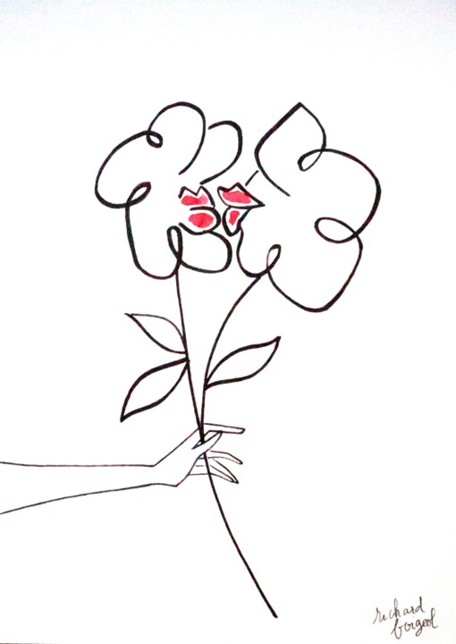 Dessin intitulée "LE BOUQUET à BISOUS" par Richard Boigeol, Œuvre d'art originale, Marqueur
