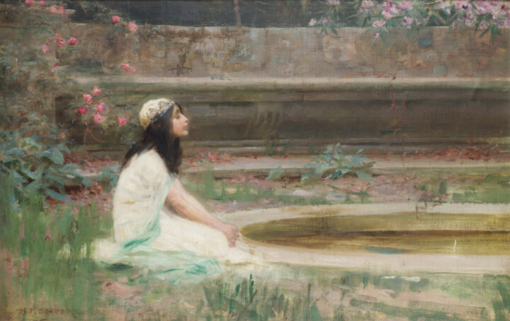 Une jeune fille au bord d'une piscine 绘画