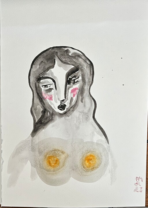 Painting titled "SaRah is in Love" by Frédérick Meunier, Original Artwork, Watercolor