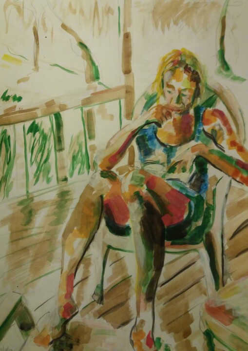 Peinture intitulée "Lecture" par Marc Declercq, Œuvre d'art originale, Encre