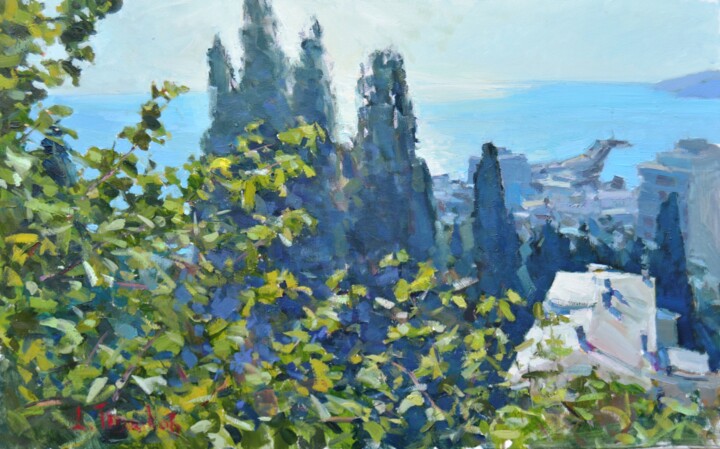 Pintura intitulada "cypresses under the…" por Dmitrii Pashkov, Obras de arte originais, Óleo