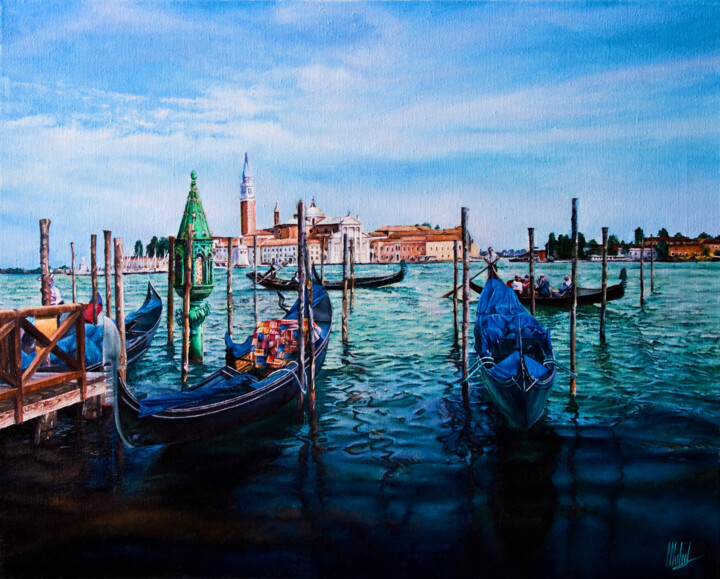 Gondole a Venezia 绘画, 15.8x19.7 in