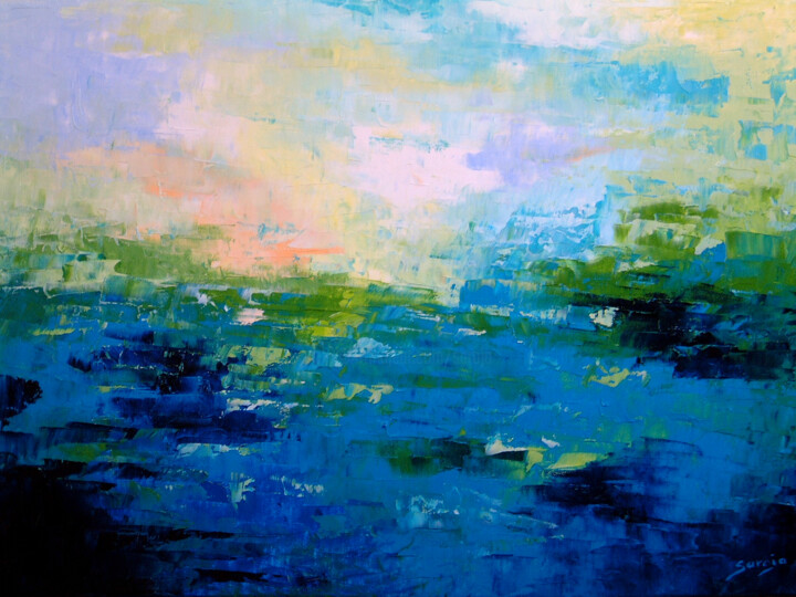 绘画 标题为“936-15m blue seasca…” 由Saroja Van Der Stegen, 原创艺术品, 油 安装在木质担架架上