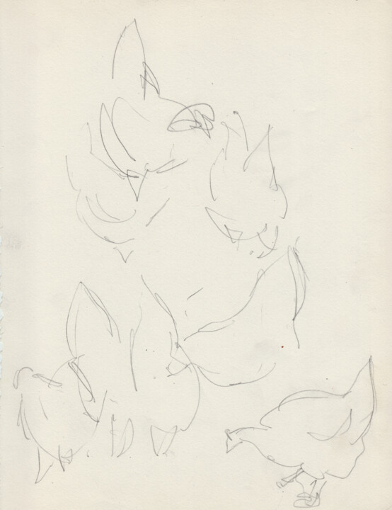 Étude de poule en mouvement (esquisse) 图画, 10.2x7.9 in