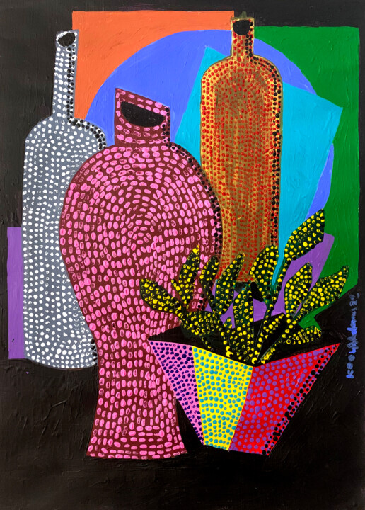 Still Life with Potted Plant 绘画, 16.5x11.6 in