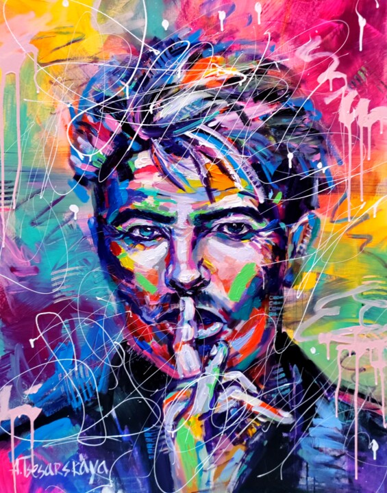 Painting titled "David bowie - color…" by Aliaksandra Tsesarskaya, Original Artwork, Acrylic