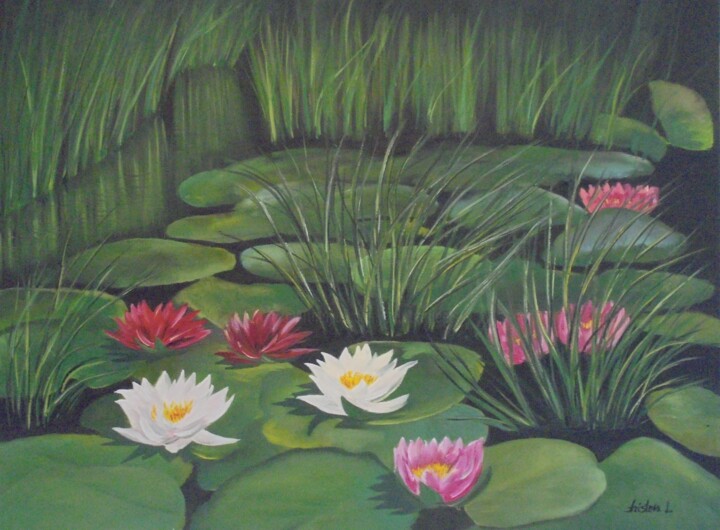 Pintura titulada "WATER LILIES 2" por Liubov Aristova, Obra de arte original, Oleo