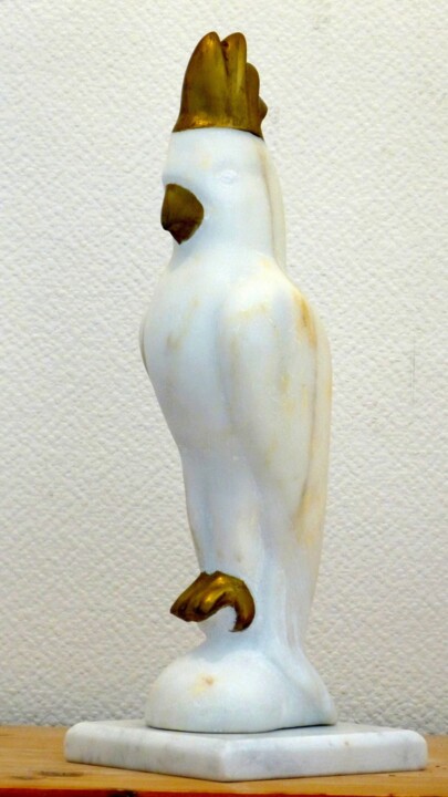 Carrara Marble Wild Animal - Cacatoes 雕塑, 13x4.7 in