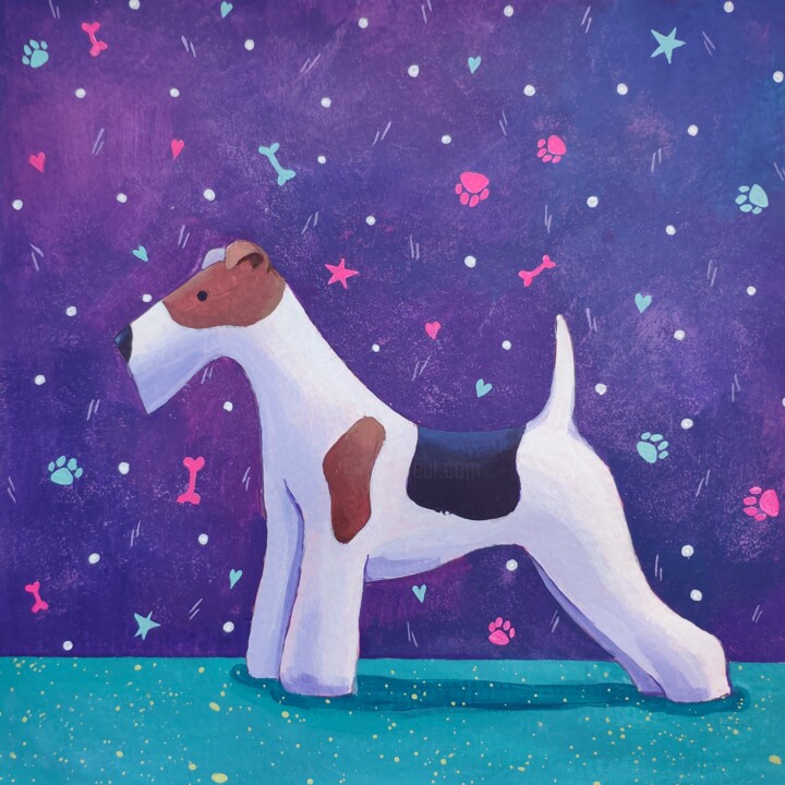 wire fox terrier 绘画, 12.5x12.5 in