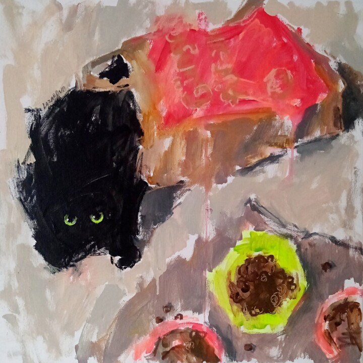 Black cat in a bag 绘画, 19.7x19.7 in