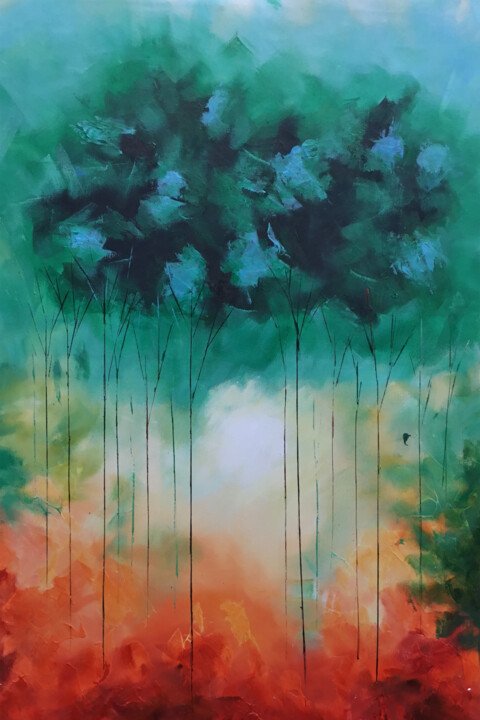 Malerei mit dem Titel "Forest of Fury" von Malinga Kumarasinghe, Original-Kunstwerk, Acryl Auf Keilrahmen aus Holz montiert