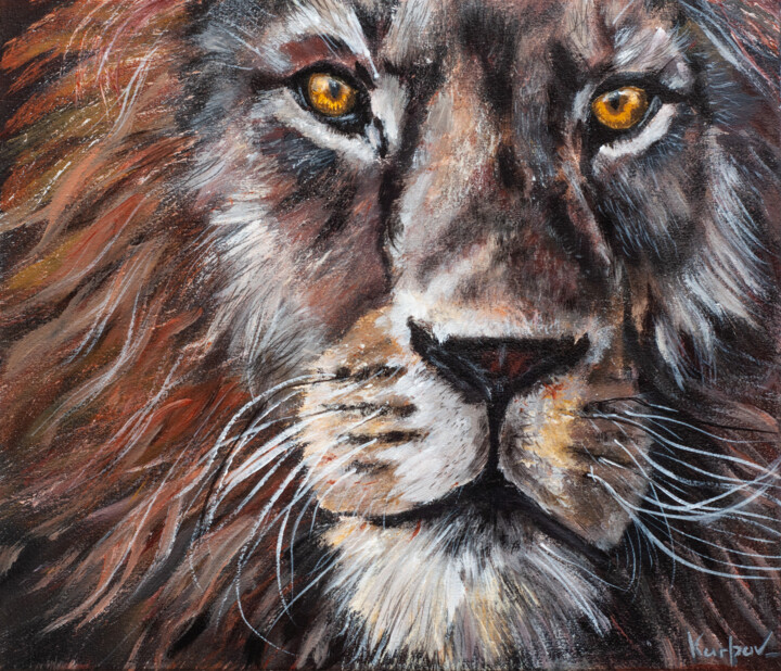 Wise Lion portrait 绘画, 11.8x13.8 in
