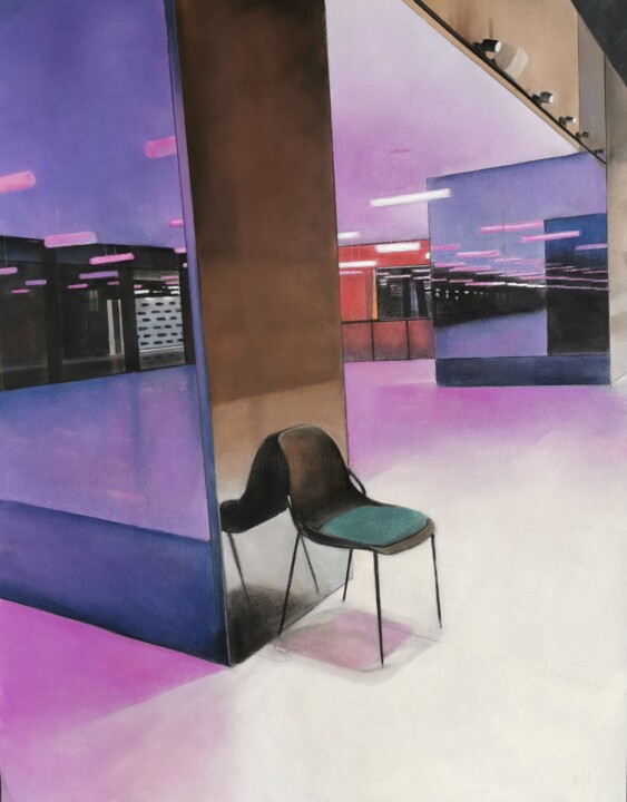 Peinture intitulée "Veilleur de nuit" par Alain Fortier, Œuvre d'art originale, Pastel