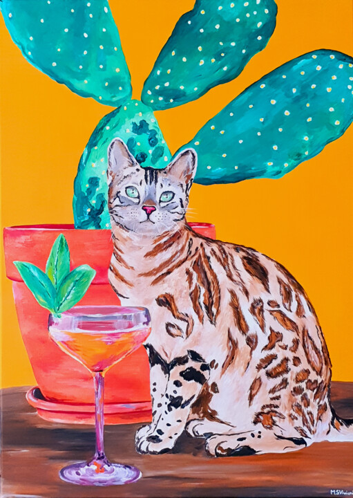 Cocktail cat 绘画, 27.6x19.7 in