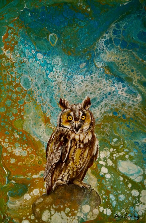 Waldohreule (Asio otus) 绘画, 23.6x15.8 in